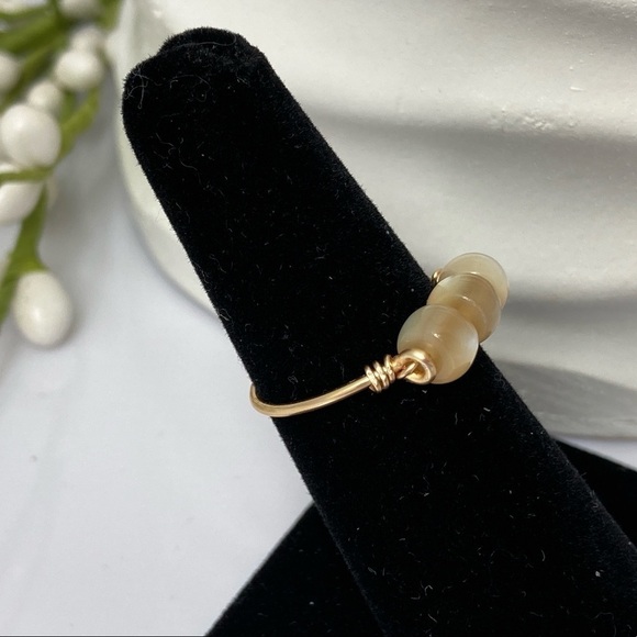 MOTHER of Pearl Shell Gold Wire Wrap Ring - Picture 4 of 11